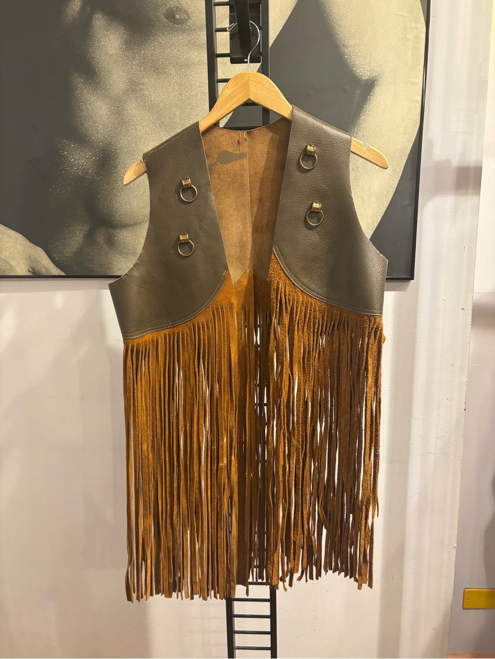 Fringed Leather Vest in Brown and Tan